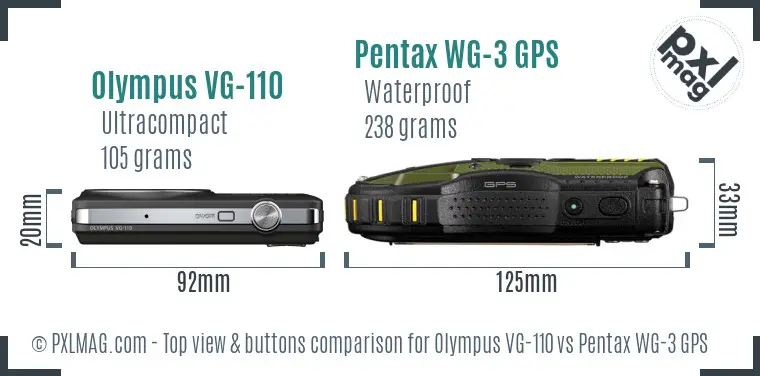 Olympus VG-110 vs Pentax WG-3 GPS top view buttons comparison