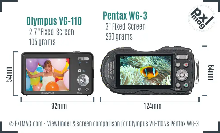 Olympus VG-110 vs Pentax WG-3 Screen and Viewfinder comparison