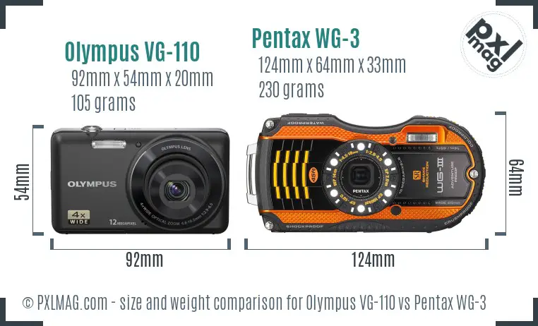 Olympus VG-110 vs Pentax WG-3 size comparison