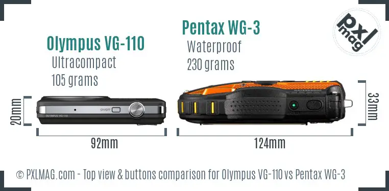 Olympus VG-110 vs Pentax WG-3 top view buttons comparison