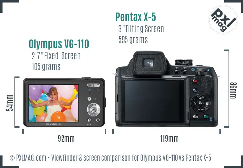 Olympus VG-110 vs Pentax X-5 Screen and Viewfinder comparison