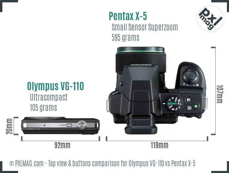 Olympus VG-110 vs Pentax X-5 top view buttons comparison