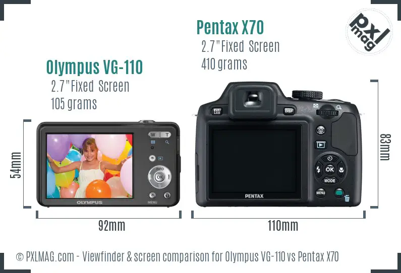 Olympus VG-110 vs Pentax X70 Screen and Viewfinder comparison