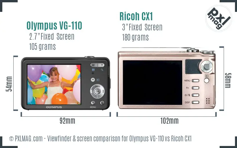 Olympus VG-110 vs Ricoh CX1 Screen and Viewfinder comparison