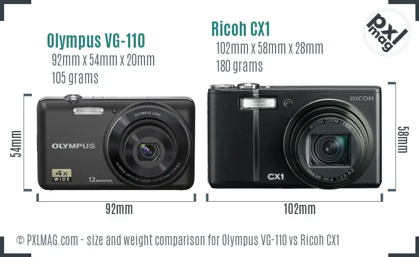 Olympus VG-110 vs Ricoh CX1 size comparison