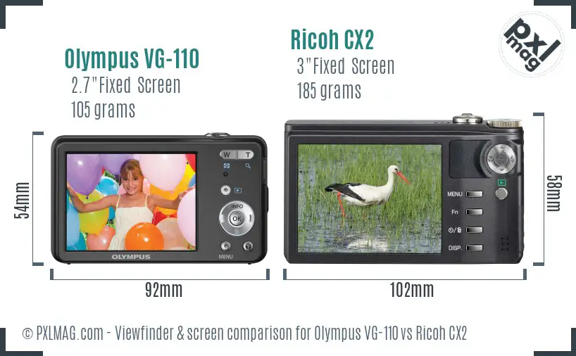 Olympus VG-110 vs Ricoh CX2 Screen and Viewfinder comparison