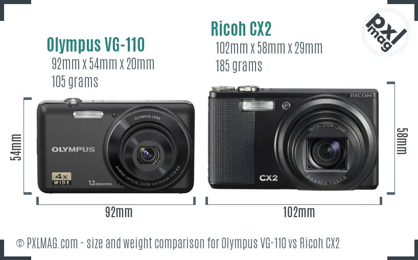 Olympus VG-110 vs Ricoh CX2 size comparison