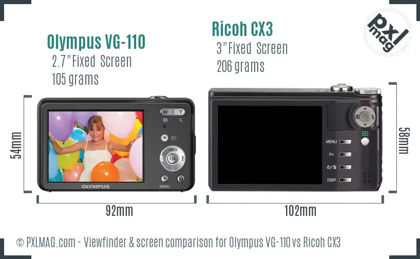 Olympus VG-110 vs Ricoh CX3 Screen and Viewfinder comparison