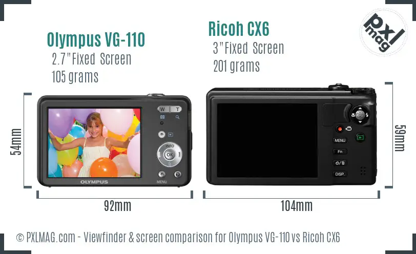 Olympus VG-110 vs Ricoh CX6 Screen and Viewfinder comparison