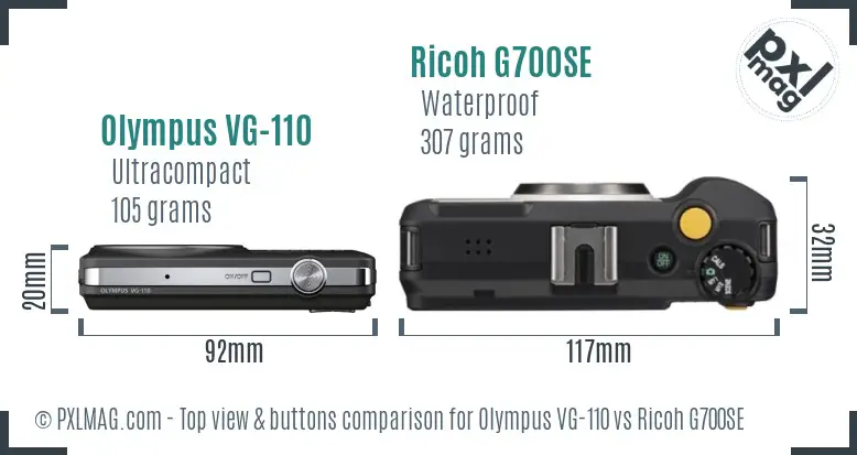Olympus VG-110 vs Ricoh G700SE top view buttons comparison