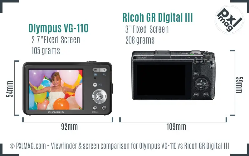 Olympus VG-110 vs Ricoh GR Digital III Screen and Viewfinder comparison