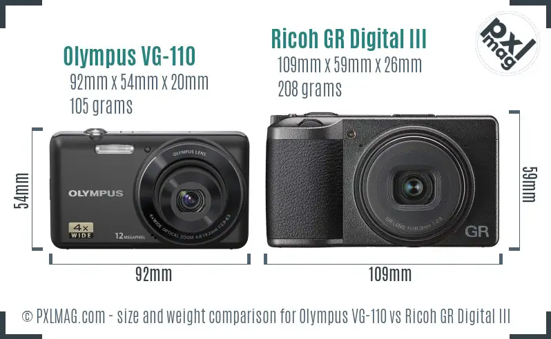 Olympus VG-110 vs Ricoh GR Digital III size comparison