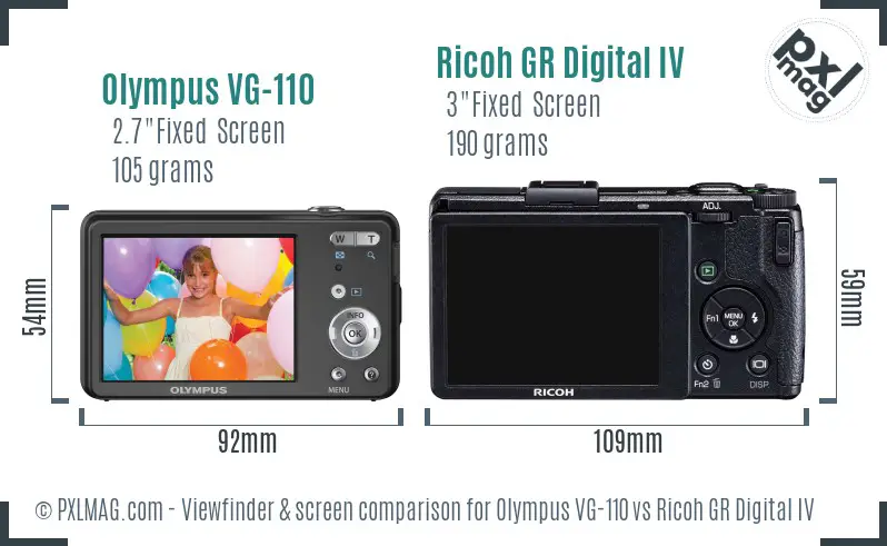 Olympus VG-110 vs Ricoh GR Digital IV Screen and Viewfinder comparison