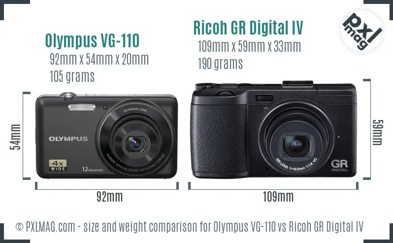 Olympus VG-110 vs Ricoh GR Digital IV size comparison