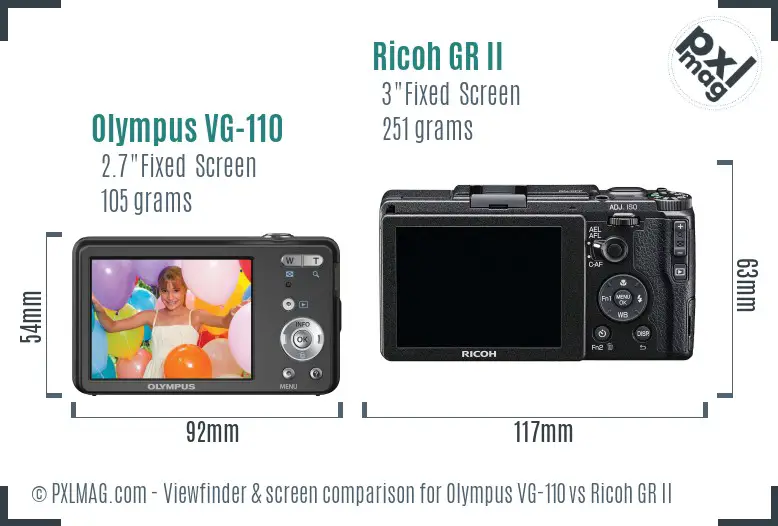 Olympus VG-110 vs Ricoh GR II Screen and Viewfinder comparison