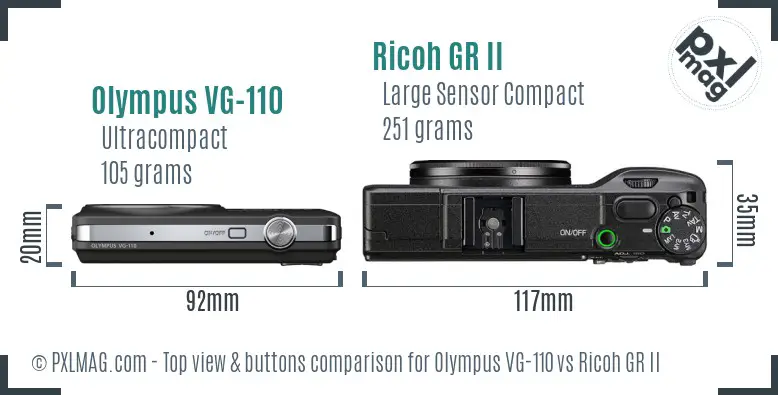 Olympus VG-110 vs Ricoh GR II top view buttons comparison