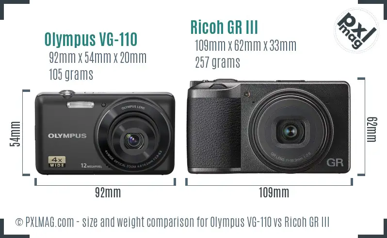 Olympus VG-110 vs Ricoh GR III size comparison Olympus VG-110 vs Ricoh GR III size comparison