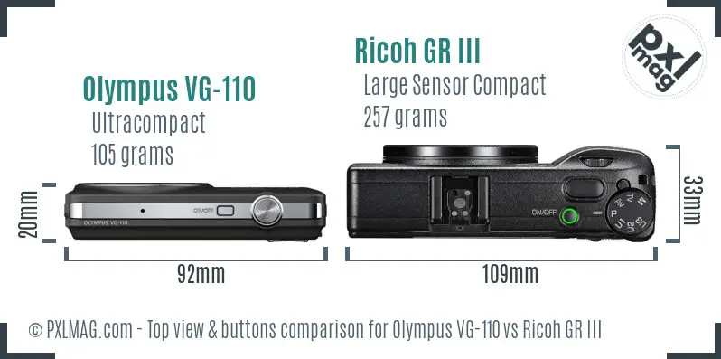 Olympus VG-110 vs Ricoh GR III top view buttons comparison Olympus VG-110 vs Ricoh GR III top view buttons comparison