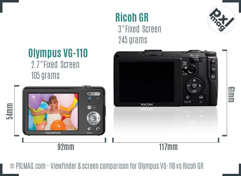 Olympus VG-110 vs Ricoh GR Screen and Viewfinder comparison