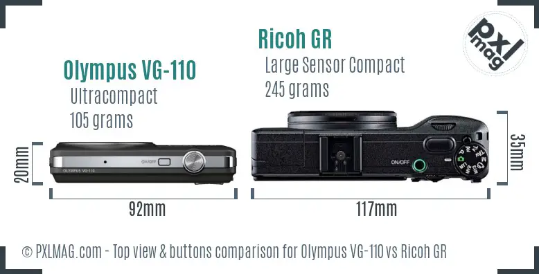 Olympus VG-110 vs Ricoh GR top view buttons comparison