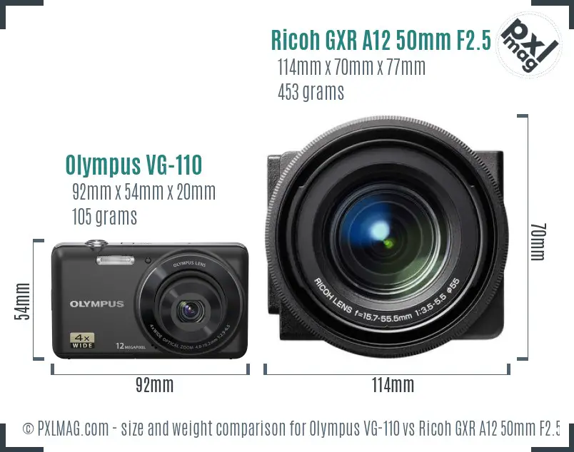 Olympus VG-110 vs Ricoh GXR A12 50mm F2.5 Macro size comparison