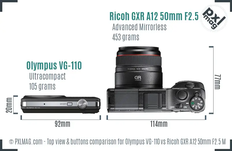 Olympus VG-110 vs Ricoh GXR A12 50mm F2.5 Macro top view buttons comparison