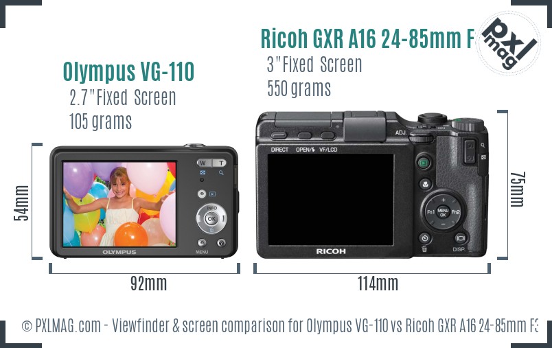 Olympus VG-110 vs Ricoh GXR A16 24-85mm F3.5-5.5 Screen and Viewfinder comparison