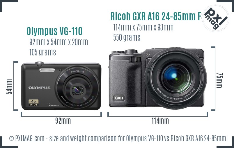 Olympus VG-110 vs Ricoh GXR A16 24-85mm F3.5-5.5 size comparison Olympus VG-110 vs Ricoh GXR A16 24-85mm F3.5-5.5 size comparison