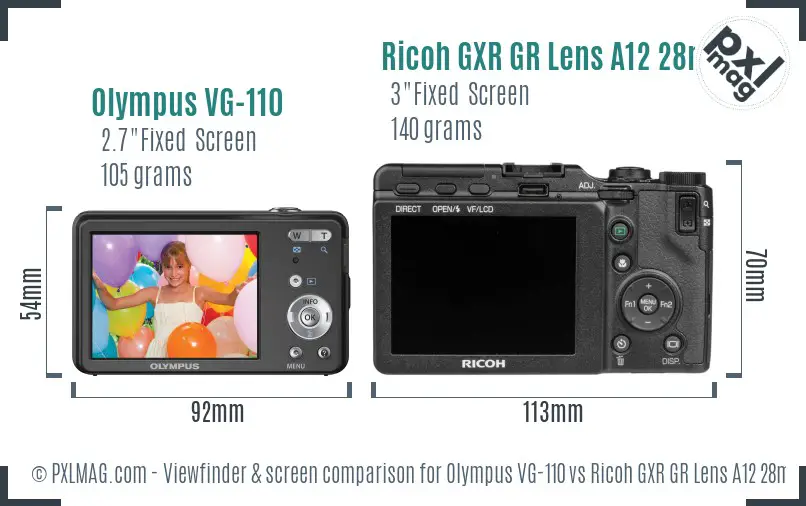 Olympus VG-110 vs Ricoh GXR GR Lens A12 28mm F2.5 Screen and Viewfinder comparison