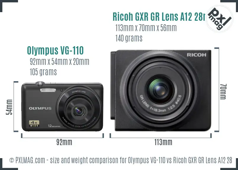 Olympus VG-110 vs Ricoh GXR GR Lens A12 28mm F2.5 size comparison