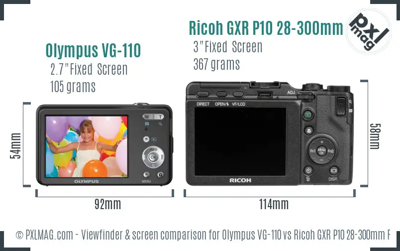 Olympus VG-110 vs Ricoh GXR P10 28-300mm F3.5-5.6 VC Screen and Viewfinder comparison