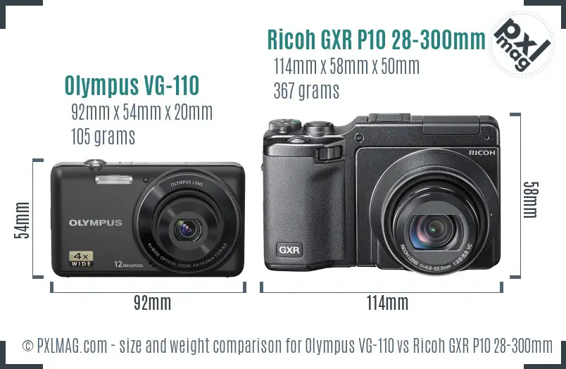 Olympus VG-110 vs Ricoh GXR P10 28-300mm F3.5-5.6 VC size comparison