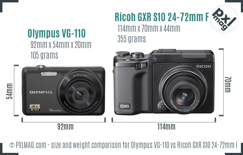 Olympus VG-110 vs Ricoh GXR S10 24-72mm F2.5-4.4 VC size comparison