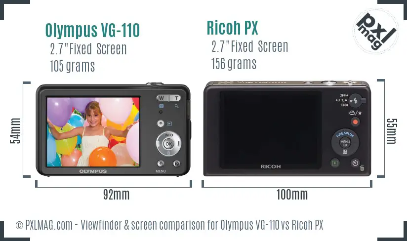 Olympus VG-110 vs Ricoh PX Screen and Viewfinder comparison