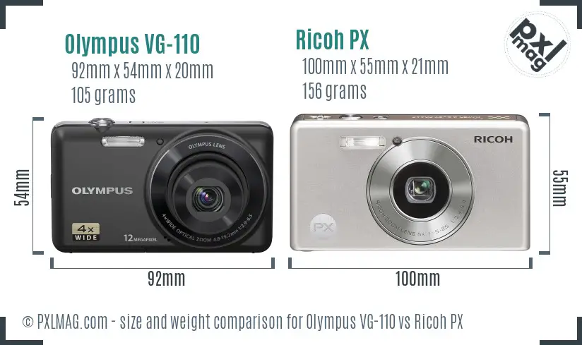 Olympus VG-110 vs Ricoh PX size comparison