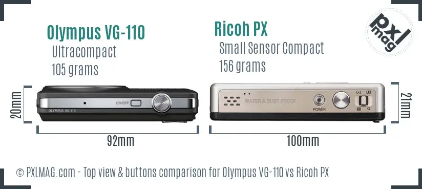 Olympus VG-110 vs Ricoh PX top view buttons comparison