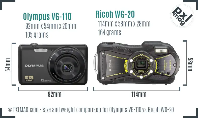 Olympus VG-110 vs Ricoh WG-20 size comparison Olympus VG-110 vs Ricoh WG-20 size comparison