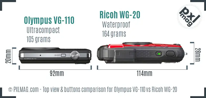 Olympus VG-110 vs Ricoh WG-20 top view buttons comparison Olympus VG-110 vs Ricoh WG-20 top view buttons comparison