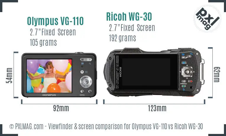 Olympus VG-110 vs Ricoh WG-30 Screen and Viewfinder comparison