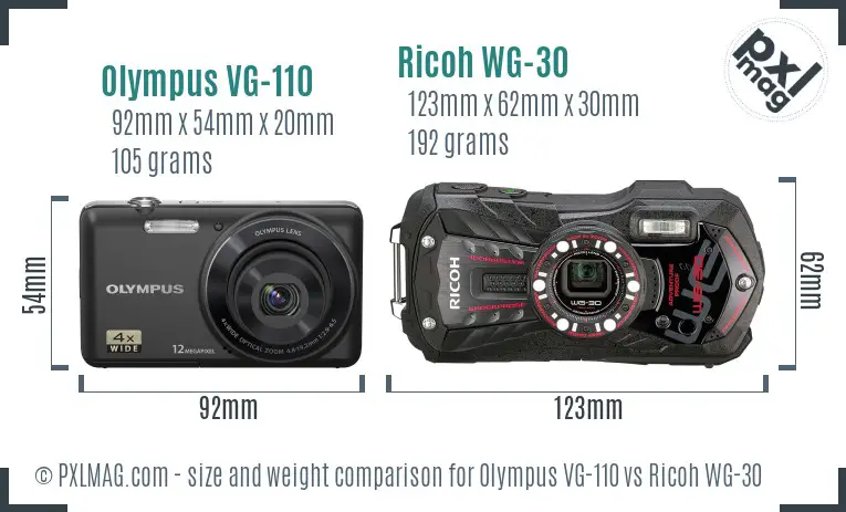 Olympus VG-110 vs Ricoh WG-30 size comparison