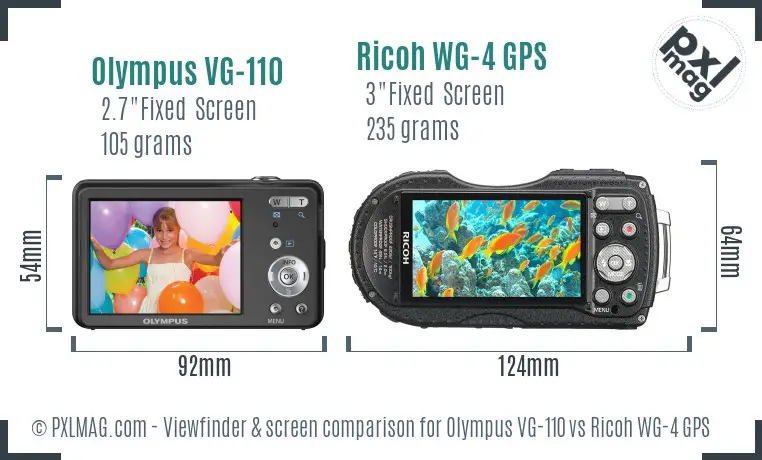 Olympus VG-110 vs Ricoh WG-4 GPS Screen and Viewfinder comparison