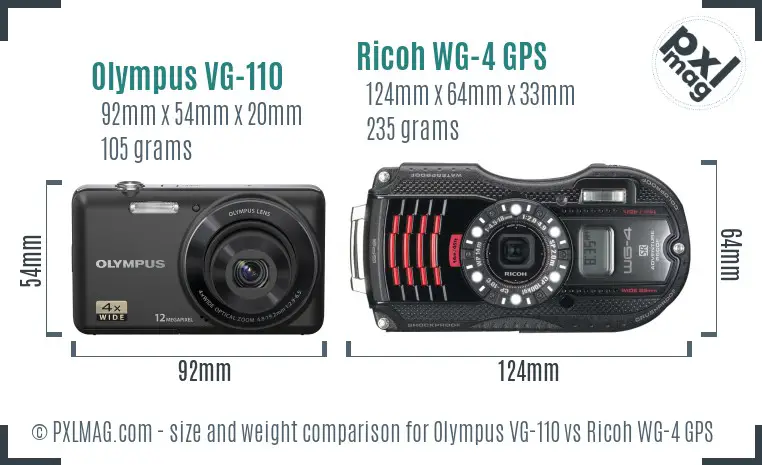 Olympus VG-110 vs Ricoh WG-4 GPS size comparison