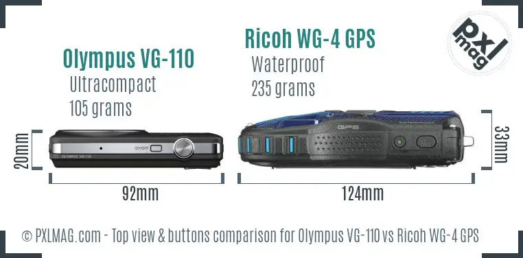 Olympus VG-110 vs Ricoh WG-4 GPS top view buttons comparison