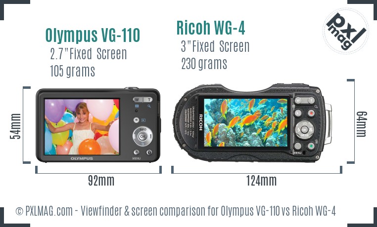 Olympus VG-110 vs Ricoh WG-4 Screen and Viewfinder comparison
