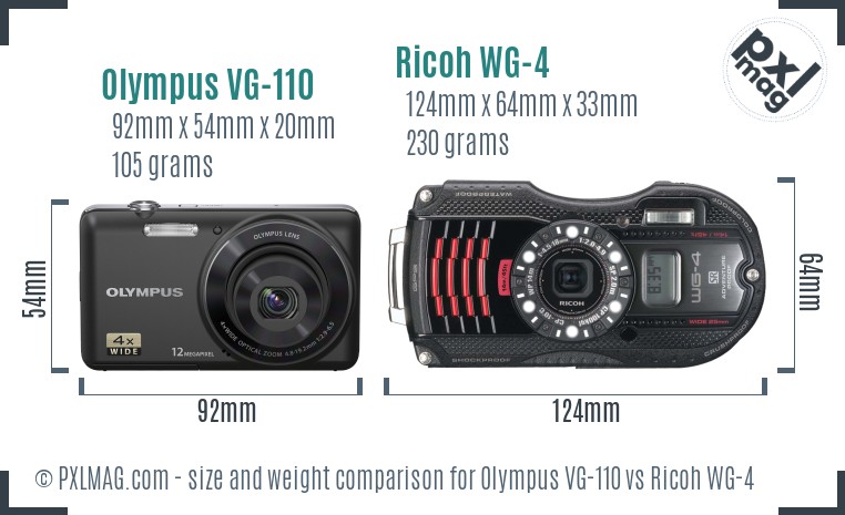 Olympus VG-110 vs Ricoh WG-4 size comparison