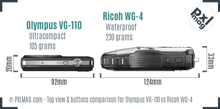 Olympus VG-110 vs Ricoh WG-4 top view buttons comparison
