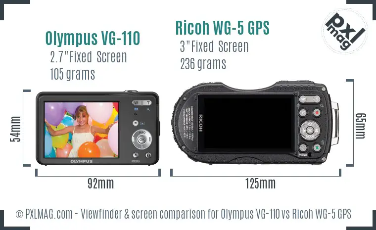 Olympus VG-110 vs Ricoh WG-5 GPS Screen and Viewfinder comparison