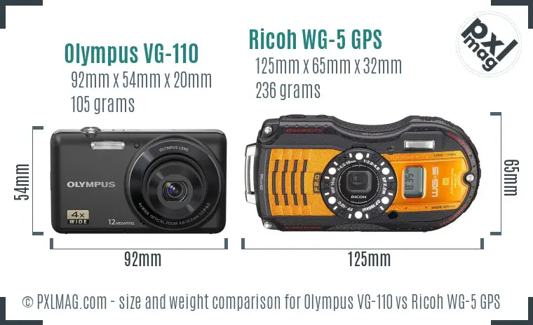 Olympus VG-110 vs Ricoh WG-5 GPS size comparison