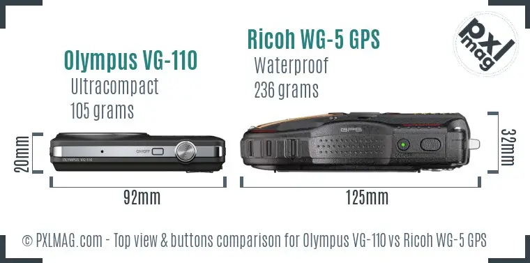 Olympus VG-110 vs Ricoh WG-5 GPS top view buttons comparison