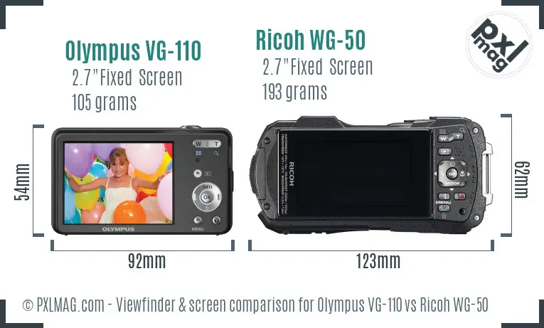 Olympus VG-110 vs Ricoh WG-50 Screen and Viewfinder comparison